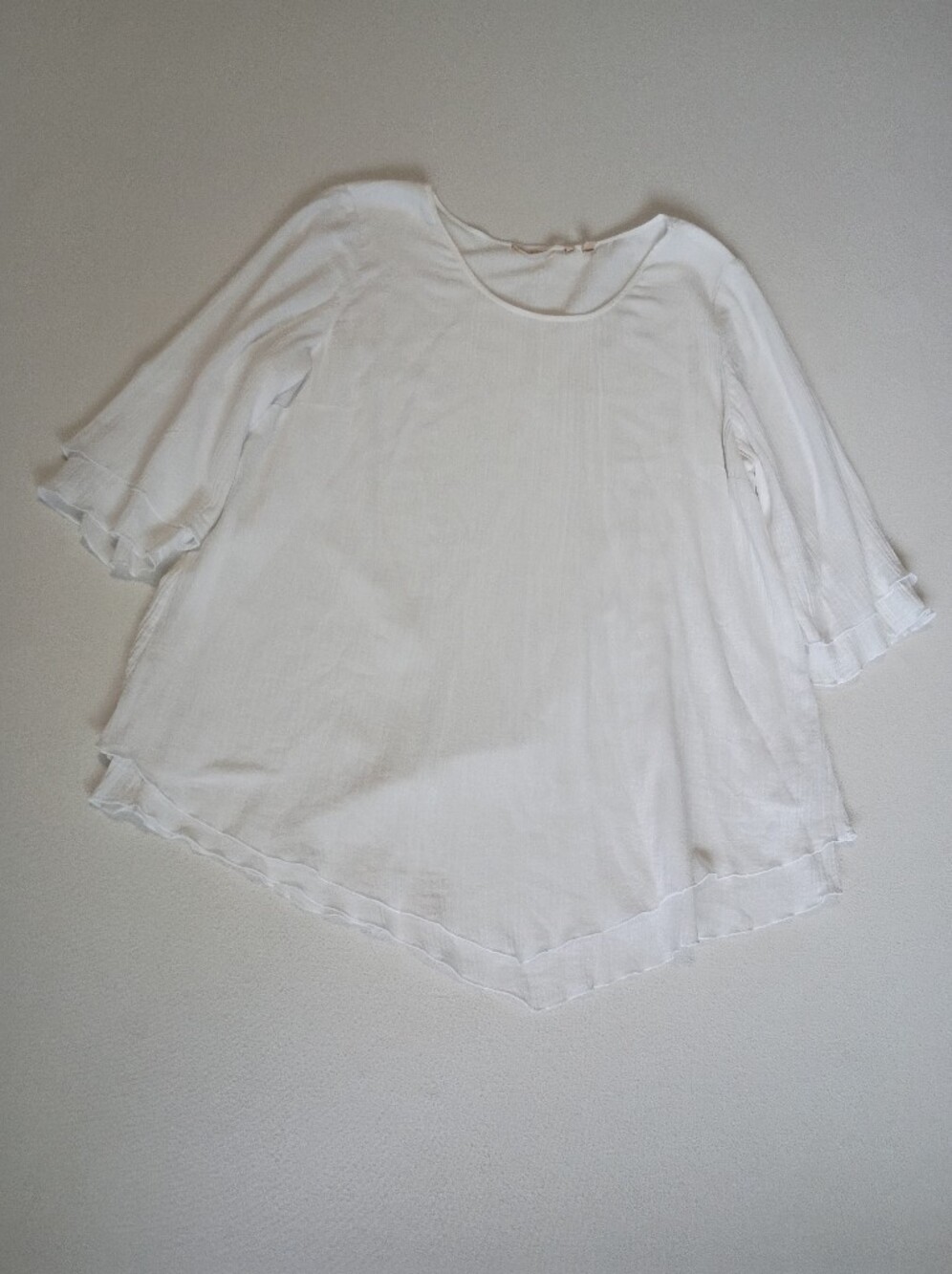 Soft Surroundings Size M White Gauze Layered Hem Tunic Blouse 3/4 Sleeve Boho